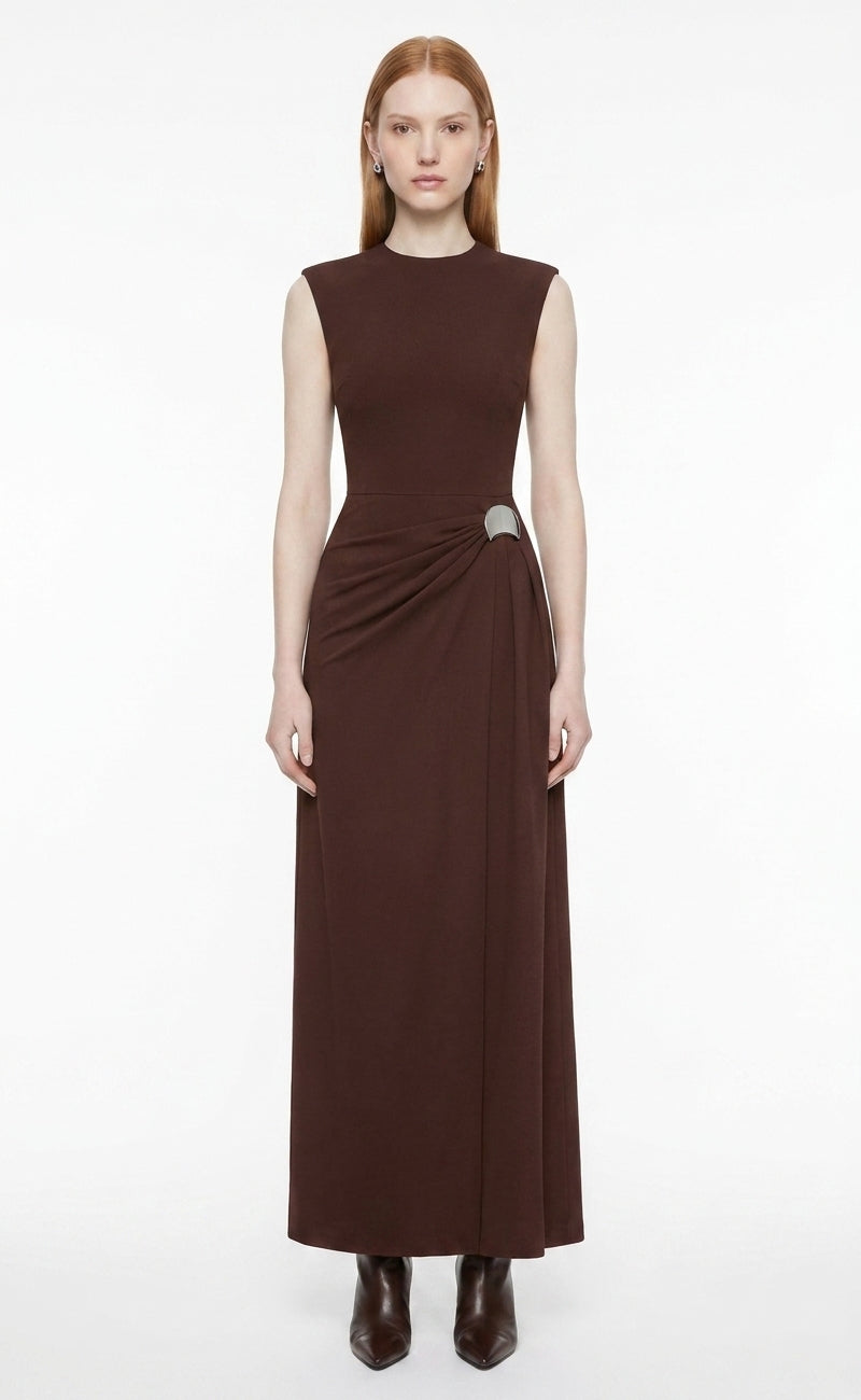 LadyLuxury | Architectural Minimalist Sleeveless Maxi Dress with Metallic Detail
