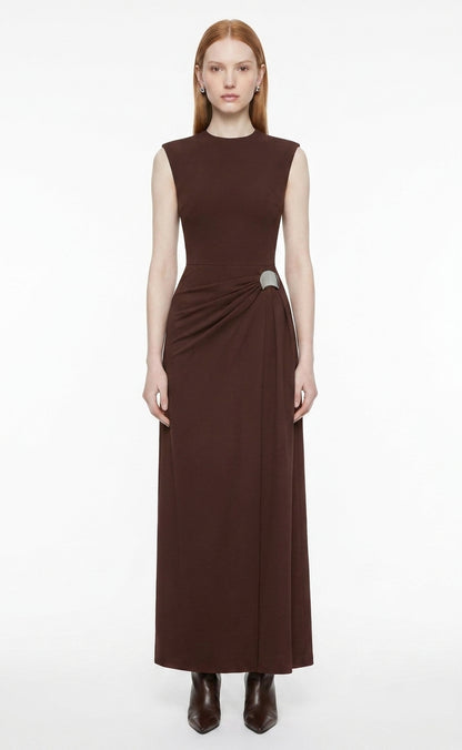 LadyLuxury | Architectural Minimalist Sleeveless Maxi Dress with Metallic Detail