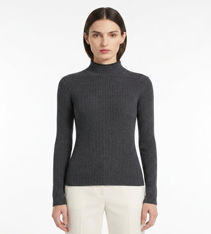LadyLuxury | Two-Tone Ribbed Knit Turtleneck Sweater - Elegant Slim Fit Pullover