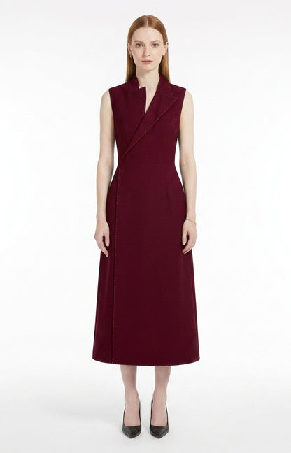 LadyLuxury | Asymmetrical Tailored Midi Dress - Structured Sleeveless A-Line Dress