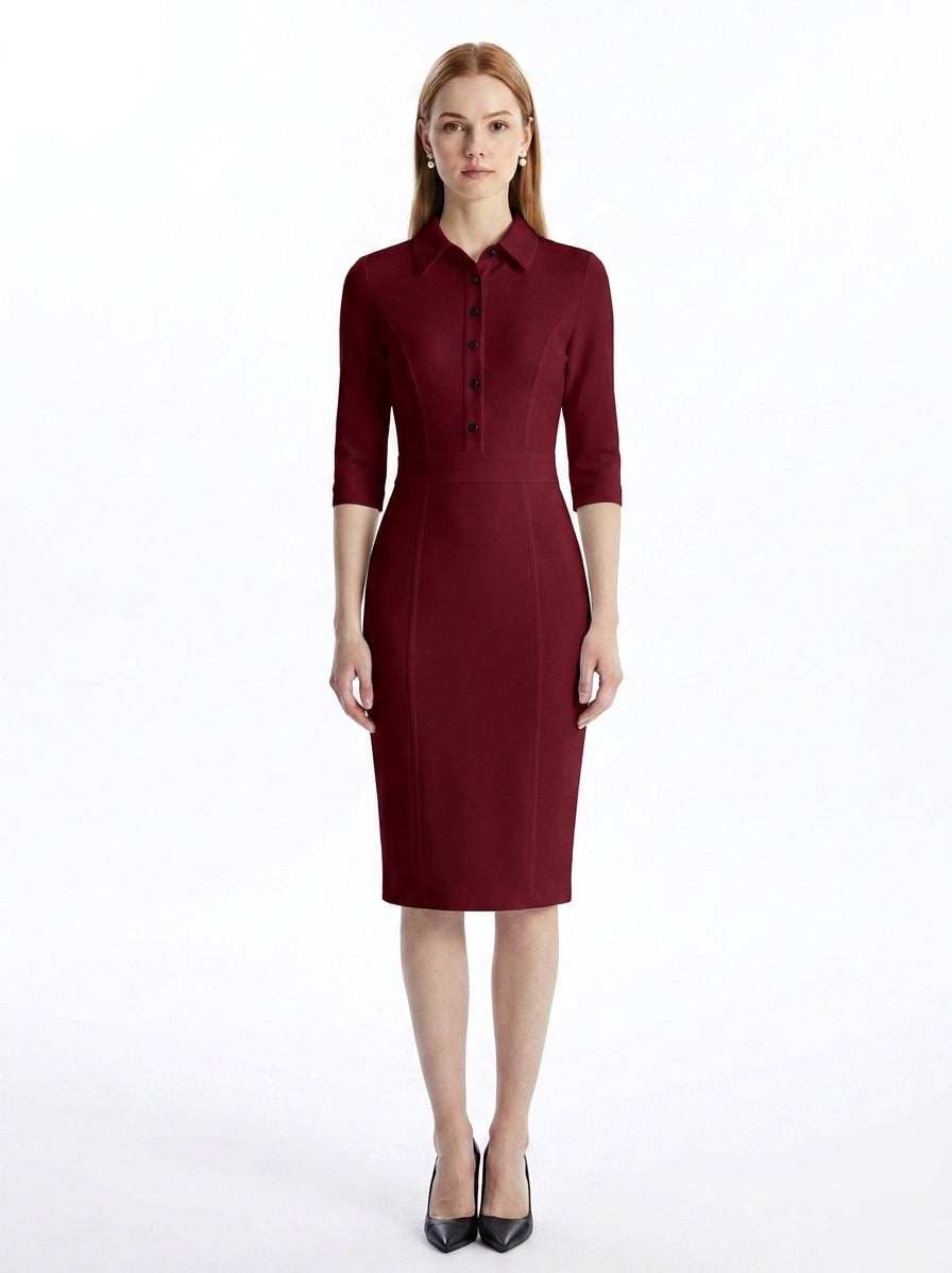LadyLuxury | Elegant Waist-Cinching Midi Dress - Long Sleeve Minimalist Bodycon for Office & Evening