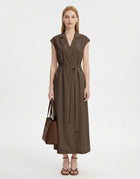 LadyLuxury | Sleeveless Trench Maxi Dress with Belted Waist