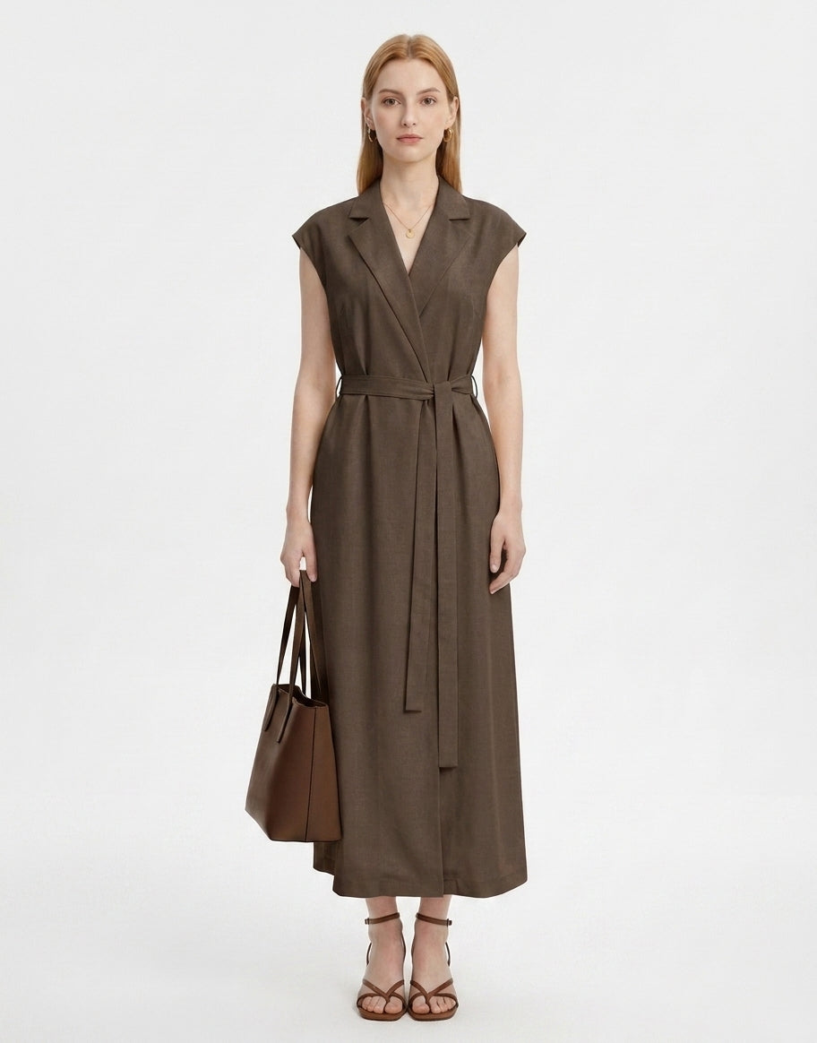 LadyLuxury | Sleeveless Trench Maxi Dress with Belted Waist