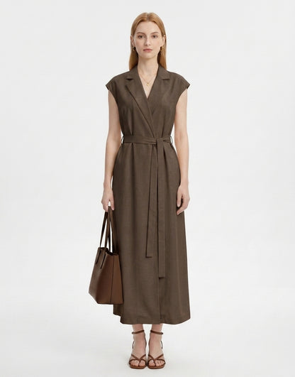 LadyLuxury | Sleeveless Trench Maxi Dress with Belted Waist