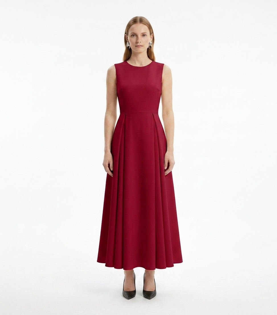 LadyLuxury | Sculptural Pleated Sleeveless A-Line Midi Dress