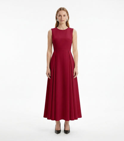 LadyLuxury | Sculptural Pleated Sleeveless A-Line Midi Dress