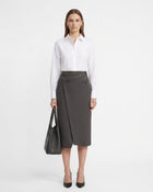 LadyLuxury | Minimalist Wrap A-Line Midi Skirt - Sophisticated Office Commuter Style