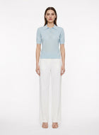 LadyLuxury | Pointelle Knit Polo - Short Sleeve Cotton-Blend Summer Sweater