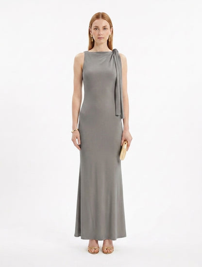 LadyLuxury | Sleek Draped Column Maxi Dress - Minimalist High Neck Evening Gown