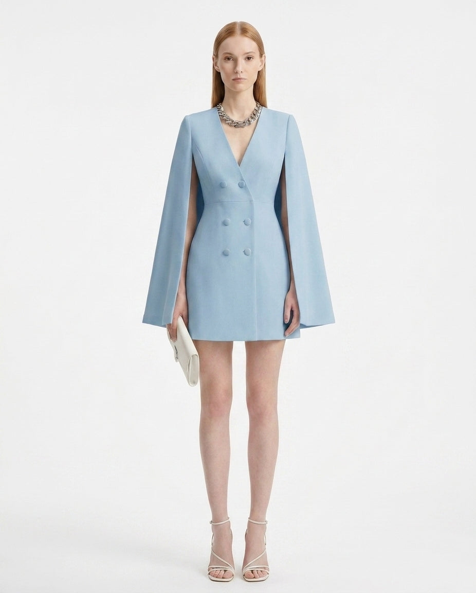 LadyLuxury | Double-Breasted Shawl Cloak Suit Dress - Elegant Autumn Office Wear