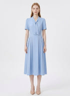 LadyLuxury | Elegant V-Neck Midi Dress with Bow Detail – Modern Romantic Summer Party A-Line Dress