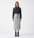 LadyLuxury | High-Waisted Wool Blend Midi Skirt with Belt - Elegant A-Line Split Skirt