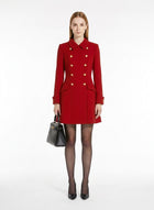 LadyLuxury | Double-Breasted Mini Coat Dress with Gold Crest Buttons