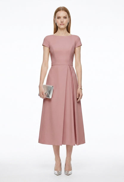 LadyLuxury | Sculptural A-Line Midi Dress - Elegant High-Waist Pleated Formal Gown
