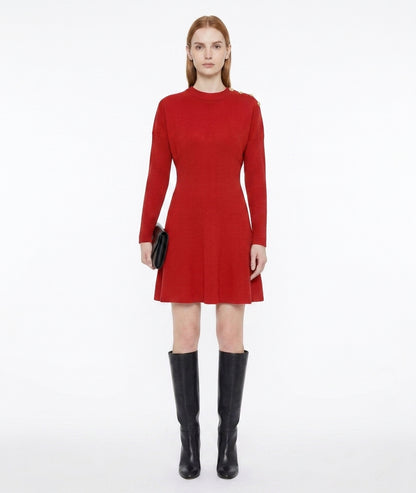 LadyLuxury | Parisian Military Knit Mini Dress with Gold Button Accents