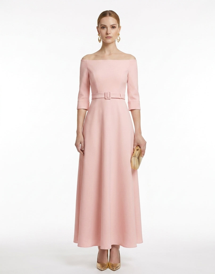 LadyLuxury | Elegant High-Waist A-Line Maxi Dress - Long Sleeve Crew Neck