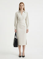 LadyLuxury | Modern Minimalist V-Neck Midi Dress - Elegant Cinched Waist Office Gown