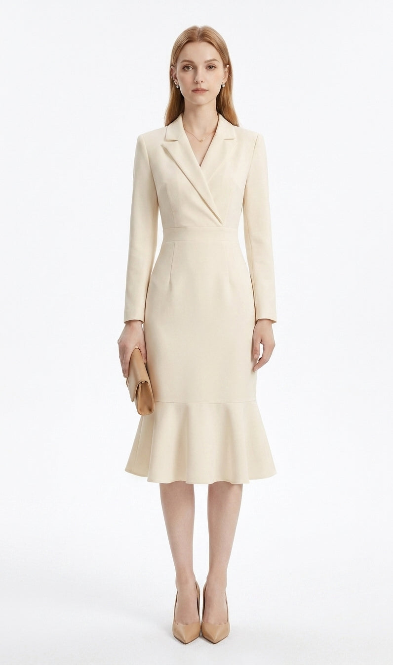 LadyLuxury | Architectural Tailored Blazer Midi Dress with Mermaid Hem