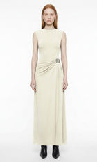 LadyLuxury | Architectural Minimalist Sleeveless Maxi Dress with Metallic Detail