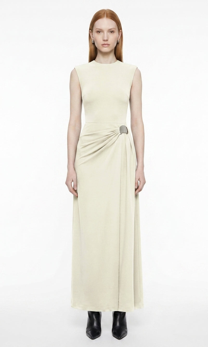 LadyLuxury | Architectural Minimalist Sleeveless Maxi Dress with Metallic Detail