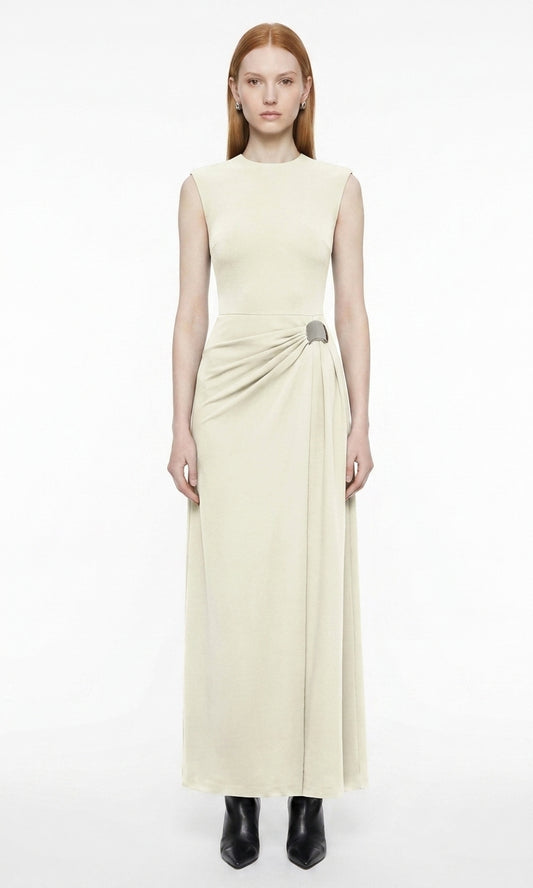 LadyLuxury | Architectural Minimalist Sleeveless Maxi Dress with Metallic Detail