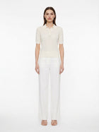 LadyLuxury | Pointelle Knit Polo - Short Sleeve Cotton-Blend Summer Sweater