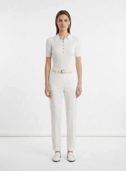LadyLuxury | Ribbed Knit Short Sleeve Polo - Minimalist Cropped Top