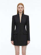 LadyLuxury | Modern Minimalist Blazer Dress - Structured Hourglass Suit Dress with Mandarin Collar