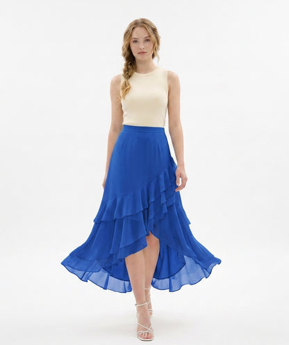 LadyLuxury Elegant Chiffon Fishtail Midi Skirt - High-Waisted A-Line Design