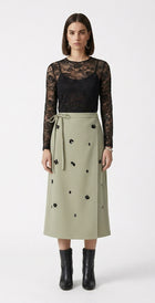 LadyLuxury | Elegant Anti-Wrinkle Midi Skirt with Nail Flower Detail
