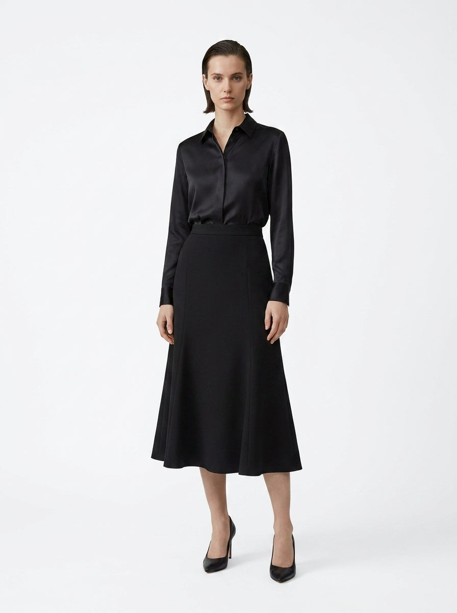 LadyLuxury French Split Fishtail Midi Skirt - High Waist A-Line Umbrella Skirt