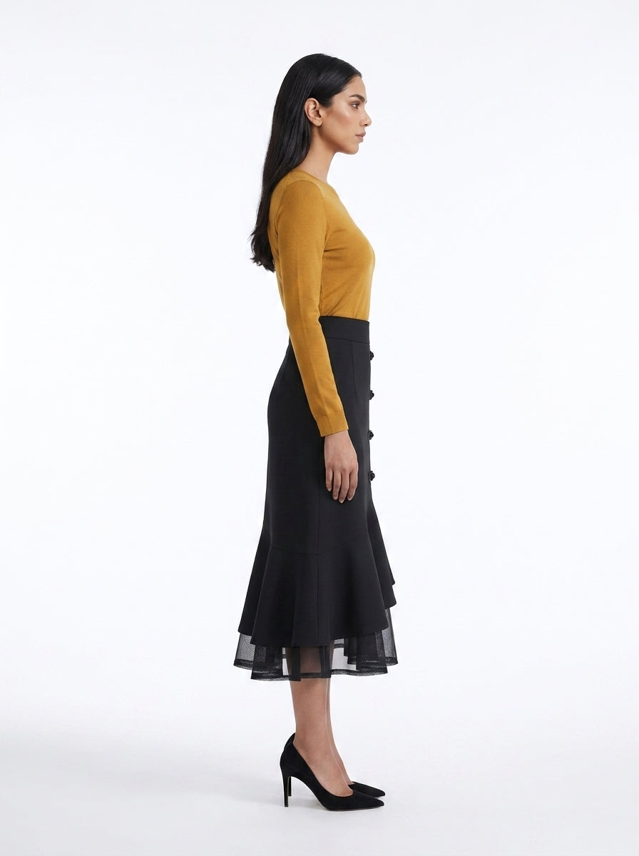 LadyLuxury | Elegant High Waist Office Suit Skirt with Pockets - Mid-Length