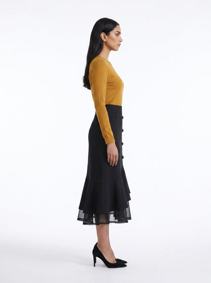 LadyLuxury | Elegant High Waist Office Suit Skirt with Pockets - Mid-Length