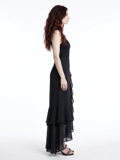 LadyLuxury | Elegant High Waist Fishtail Chiffon Skirt - Irregular Ruffle Party Skirt