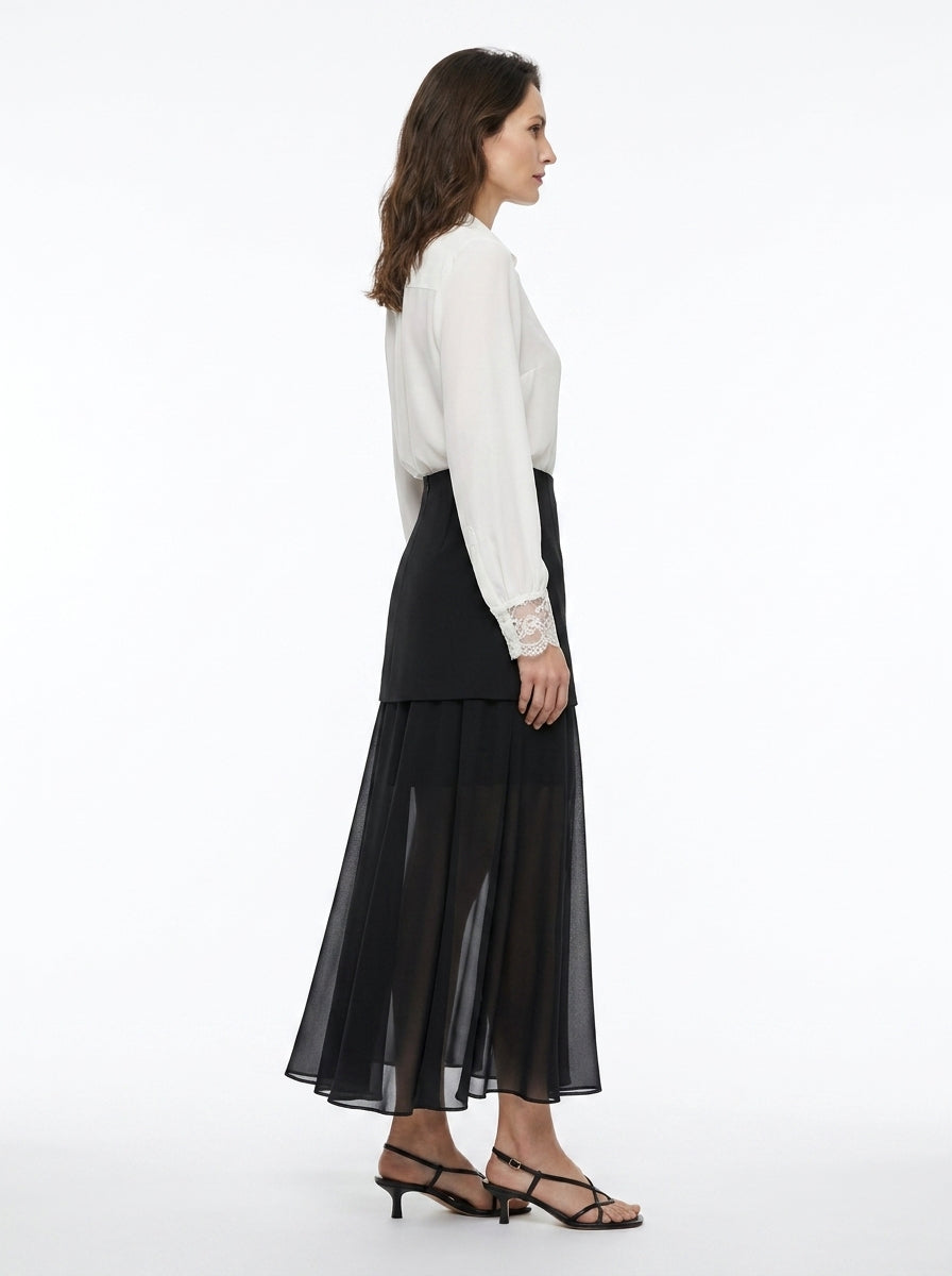 LadyLuxury | Elegant Patchwork Chiffon Long Skirt - Versatile Straight Fit