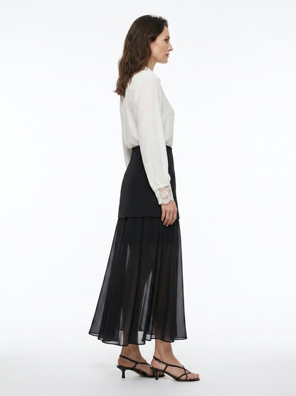 LadyLuxury | Elegant Patchwork Chiffon Long Skirt - Versatile Straight Fit