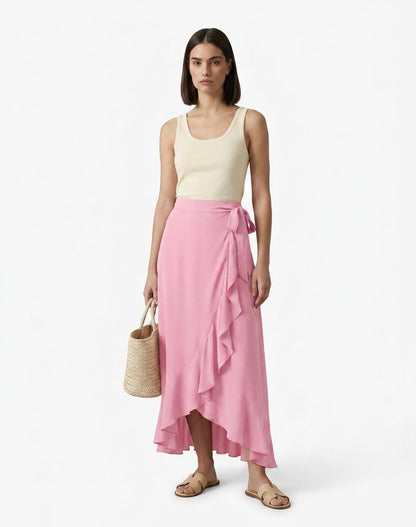 LadyLuxury | Elegant Irregular High Waist Lace-Up Maxi Skirt