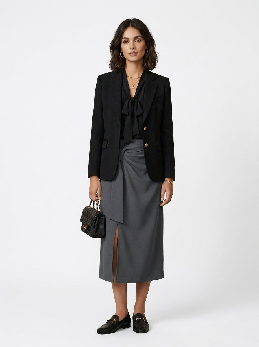 LadyLuxury | Elegant H-Line Split Skirt - Anti-Wrinkle Mid-Length Professional Wear