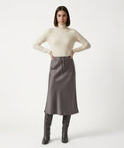 LadyLuxury | Elegant High-Waist Satin Maxi Skirt with Lace - Up Detail