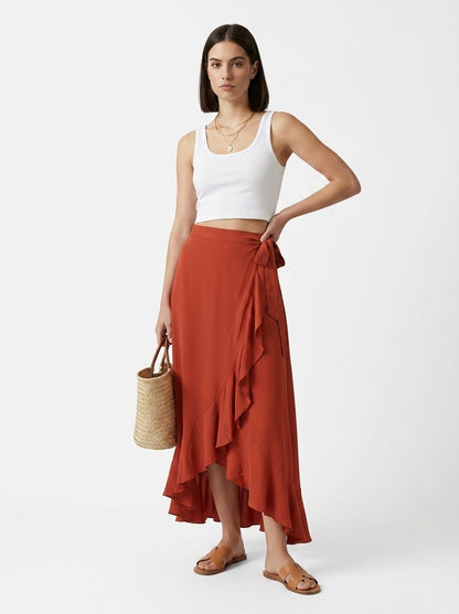 LadyLuxury | Elegant Irregular High Waist Lace-Up Maxi Skirt