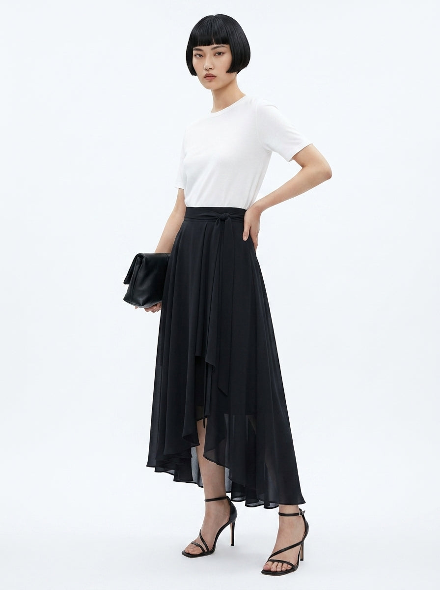 LadyLuxury | Irregular Chiffon A-Line Pleated Long Skirt - Elegant Summer Style