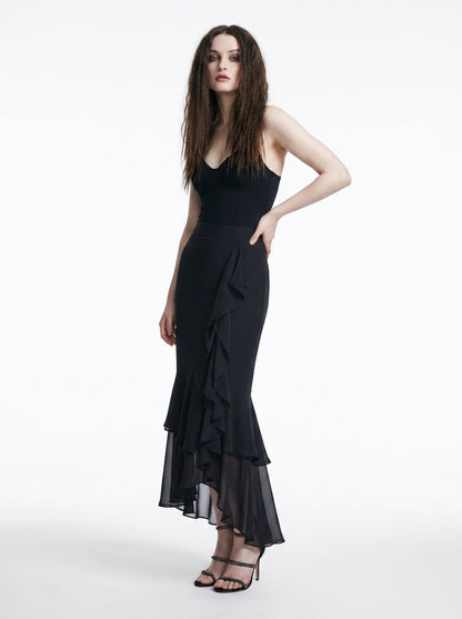 LadyLuxury | Elegant High Waist Fishtail Chiffon Skirt - Irregular Ruffle Party Skirt