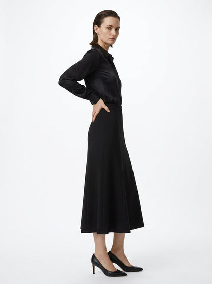 LadyLuxury French Split Fishtail Midi Skirt - High Waist A-Line Umbrella Skirt