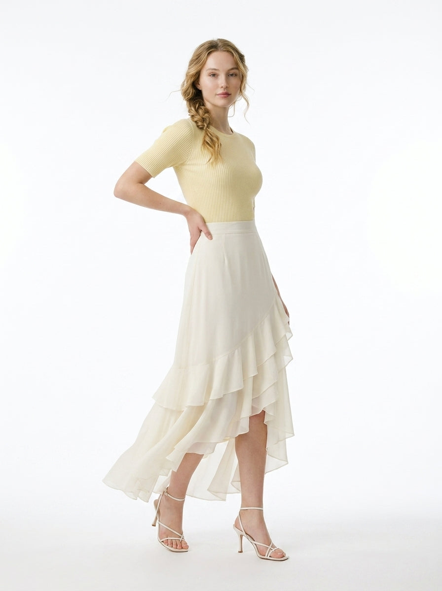 LadyLuxury Elegant Chiffon Fishtail Midi Skirt - High-Waisted A-Line Design