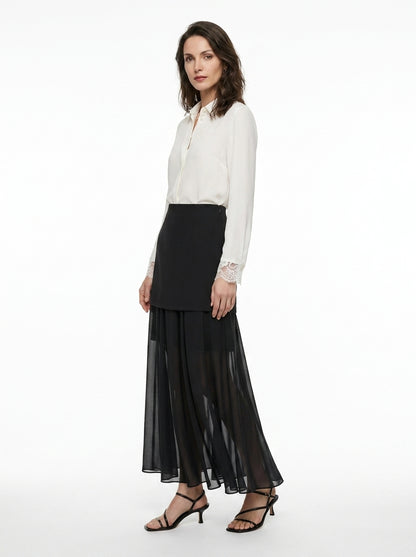LadyLuxury | Elegant Patchwork Chiffon Long Skirt - Versatile Straight Fit