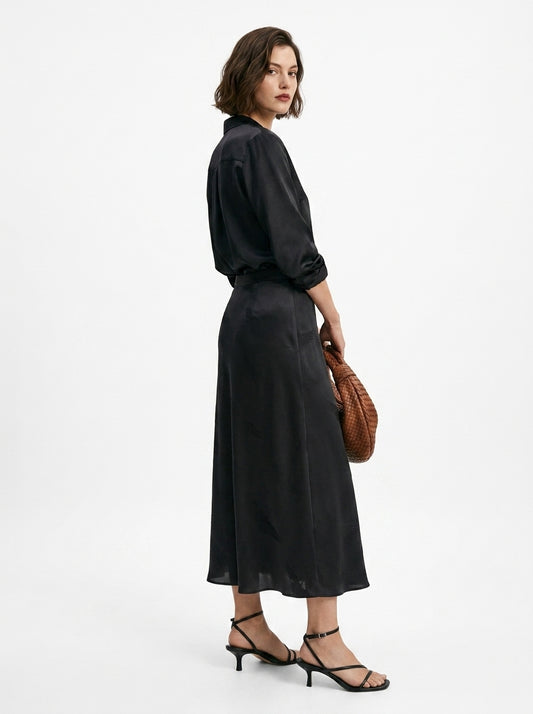 LadyLuxury | Elegant Chinese Style Jacquard Umbrella Skirt - Deep Sea Blue