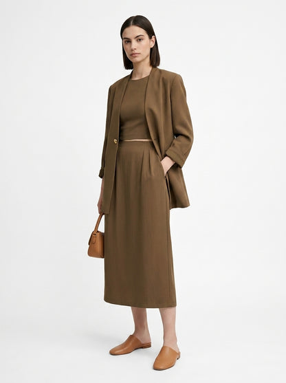 LadyLuxury | Elegant A-Line Midi Skirt with Pockets and Side Split