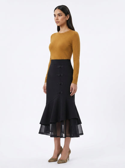 LadyLuxury | Elegant High Waist Office Suit Skirt with Pockets - Mid-Length
