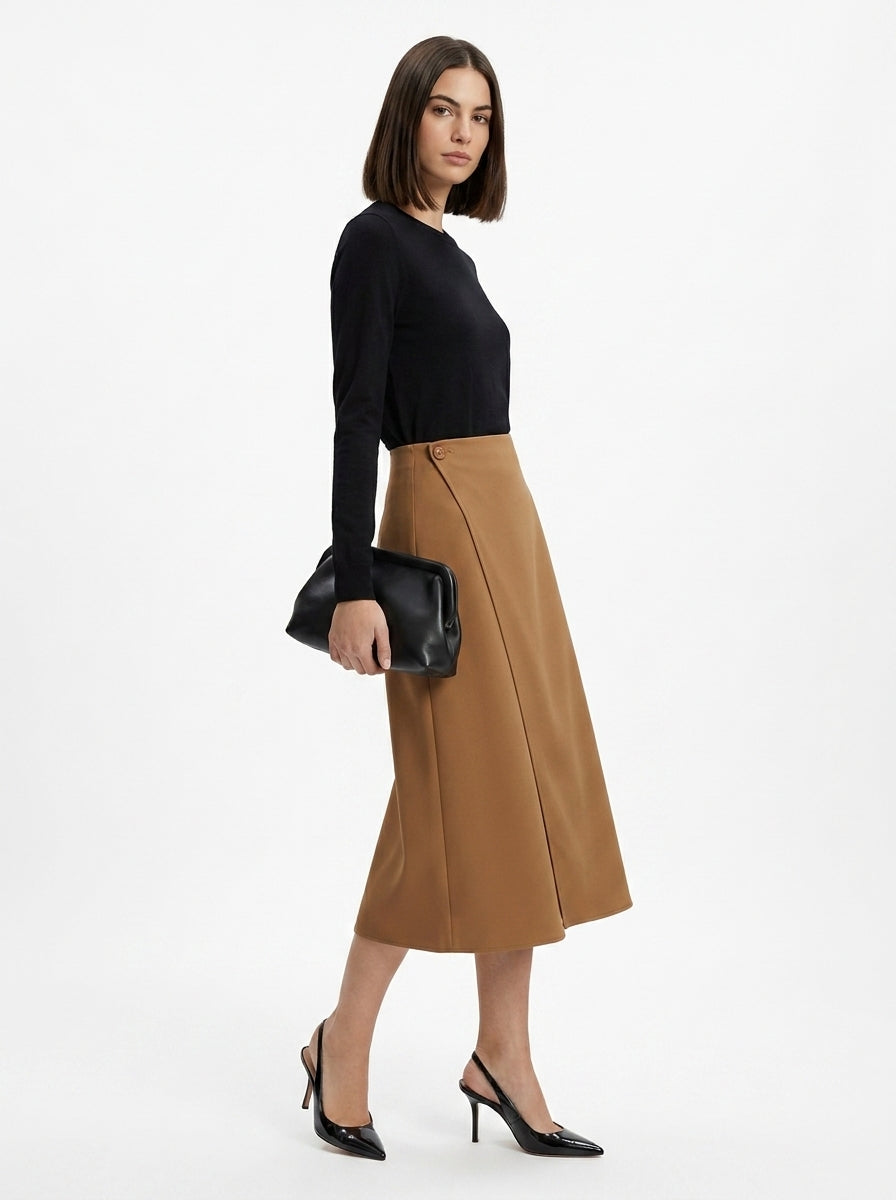 LadyLuxury | Minimalist Asymmetric A-Line Skirt - Elegant Commuter Mid-Calf Style