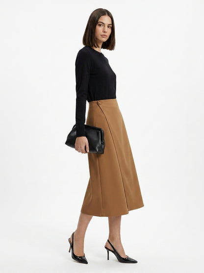 LadyLuxury | Minimalist Asymmetric A-Line Skirt - Elegant Commuter Mid-Calf Style